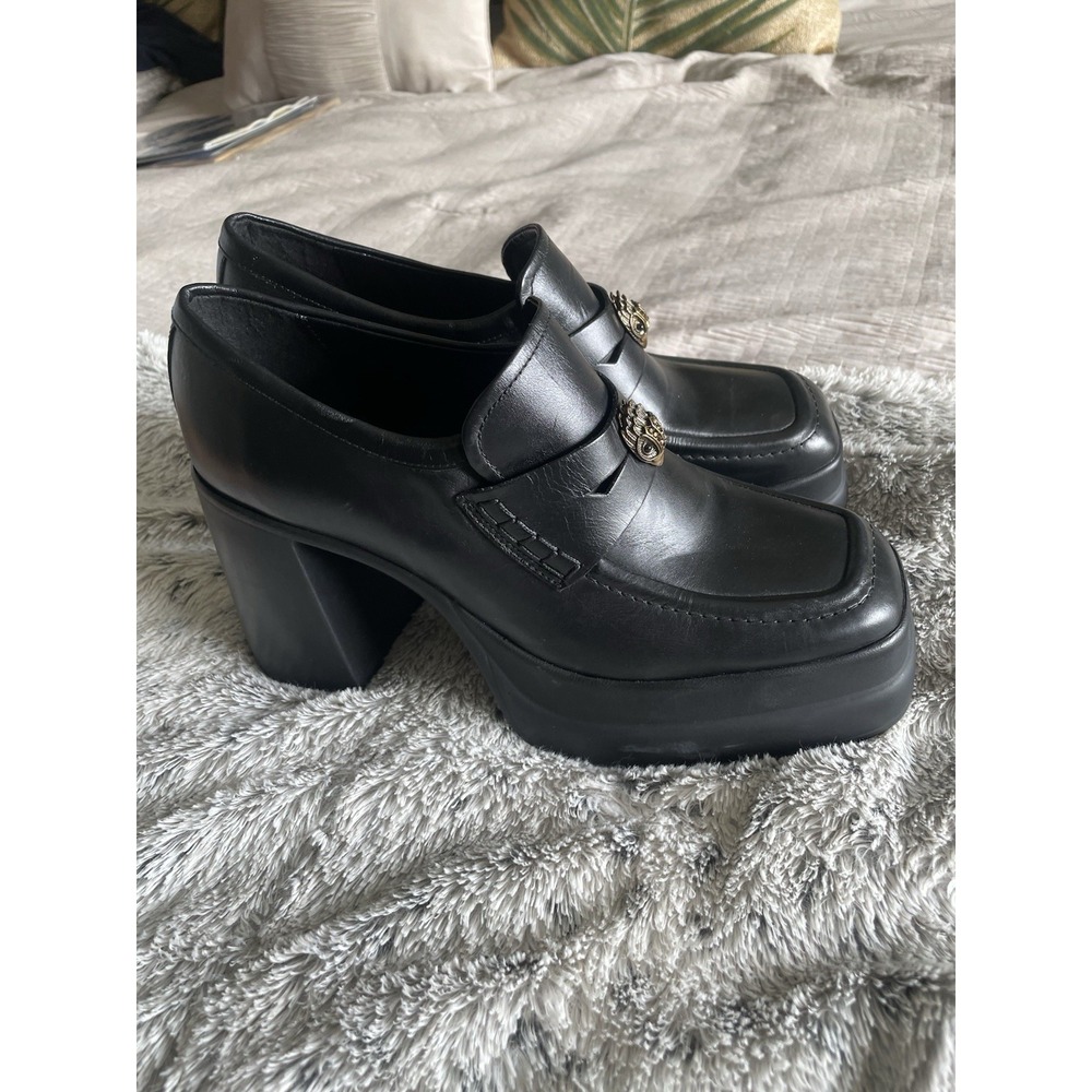 Kurt Geiger Stomp Platform‎ Chunky Heel Black Loafers Bird Head Square Toe 40.5